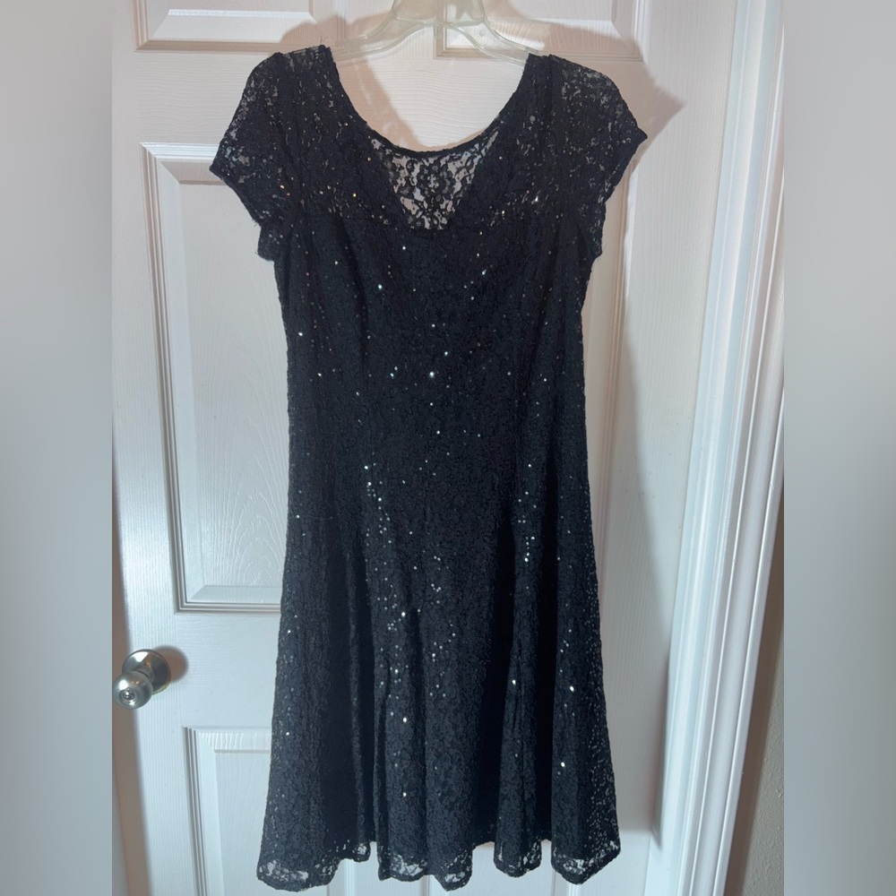 Black Lace Dress with Sequin Sparkle Details Size 10P
